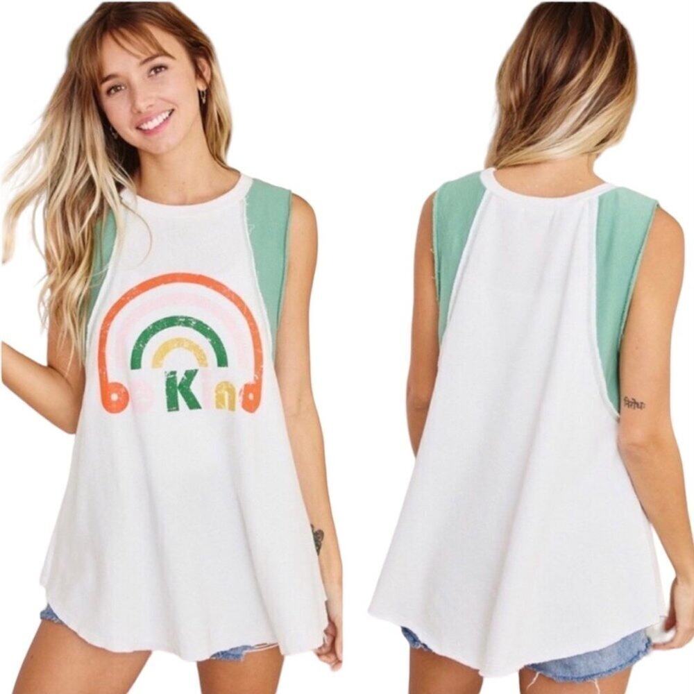 Ces Femme Be Kind Rainbow Print Tank Top Size Small